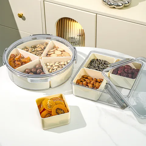 Household Multi-Grid Fruit Plate Clear Plastic Candy Snack Storage Box Transparent Sealed Fresh-Keeping Box With Lid