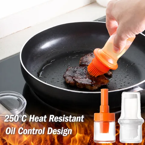 Silicone Oil Bottle Brush Heat Resistant Basting Brush With Glass Jar For Kitchen Cooking Baking Outdoor BBQ Grill Tool