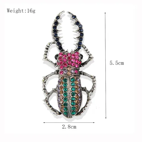 Vintage Beetle Rhinestone Brooch Alloy Insect Lapel Pin For Women Men Retro Colorful Beetle Brooch Crystal Pins Accessories