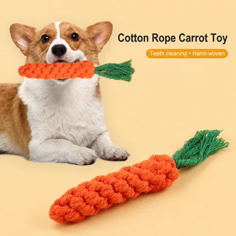 Petit Chien Animal Corde en Coton Jouet Carotte Tressée Dentition Molaire Nettoyage des Dents Jouet à Mâcher Interactif Chiot Fournitures