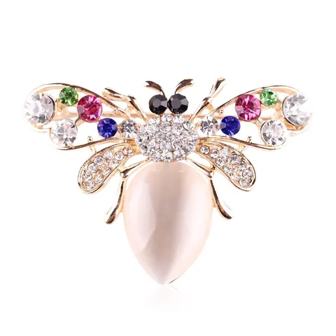 European Fashion Colorful Rhinestone Bee Brooch Synthetic Opal Animal Pin Alloy Jewelry Gift Accessory For Women