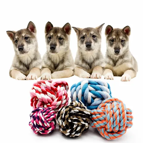 Jouet Interactif Pour Chien Balle En Corde De Cotone Balle En Caoutchouc Jouet À Mâcher Pour Animal De Compagnie Pour Nettoyage Des Dents Et Divertissement Quotidien