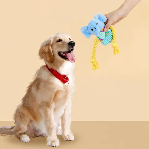 Plush Elephant Dog Toy With Squeaker And Cotton Rope Chew Toy Interactive Pet Supplies For Teething And Training