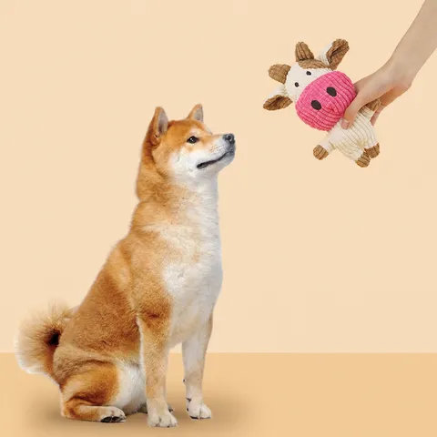 Plush Animal Dog Chew Toy Squeaky Cute Cow Pig Elephant Interactive Pet Toy For Puppy Teeth Cleaning Pet Supplies