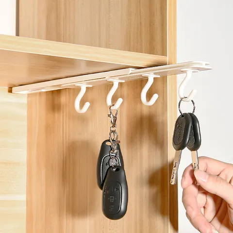 Household Plastic Pull Out Inverted Hanging Hook Punch Free Cabinet Top Storage Rack Japanese Style Organizer