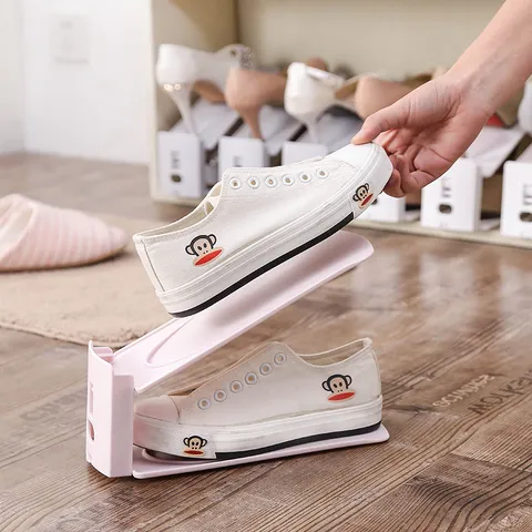 Adjustable Double Layer Shoe Rack Plastic Space Saver Shoe Slot Holder Organizer For Closet Entryway Home Storage Stand
