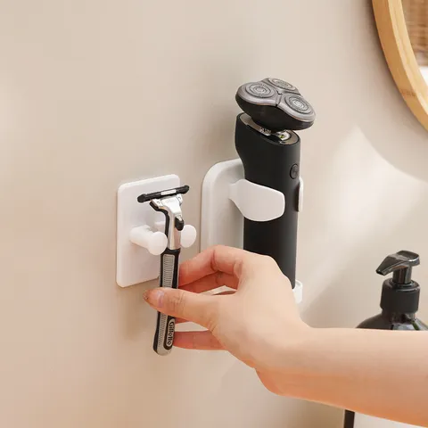 Punch Free Plastic Razor Holder Wall Mounted Manual Electric Shaver Storage Rack Bathroom Organizer Stand