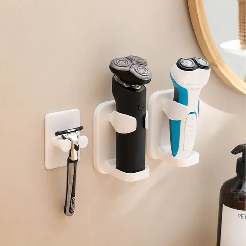 Punch Free Plastic Razor Holder Wall Mounted Manual Electric Shaver Storage Rack Bathroom Organizer Stand