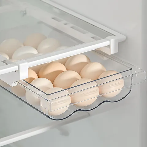 Refrigerator Egg Storage Box Transparent Pull Out Drawer Organizer PET Material Hanging Fresh Keeping Egg Holder Container