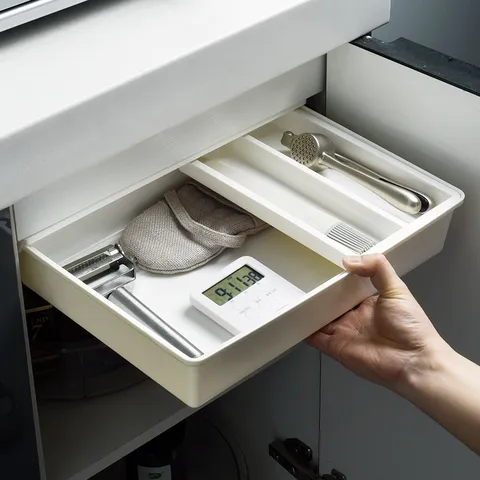 Under Desk Hidden Drawer Storage Box Self Adhesive Plastic Stationery Organizer Office Desk Sundries Storage Container