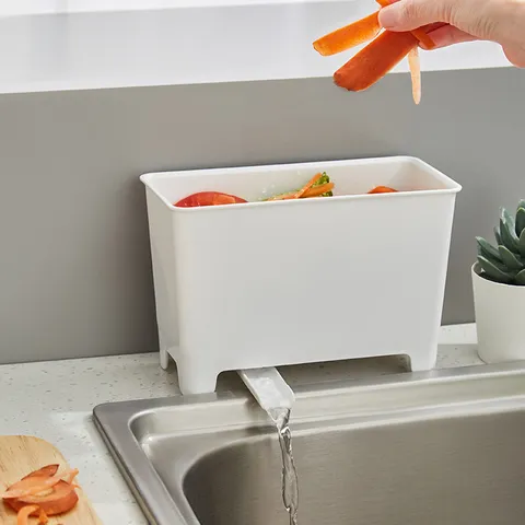 Kitchen Sink Trash Can Plastic Food Waste Draining Basket Multi-Functional Hanging Garbage Bin For Home Kitchen Storage