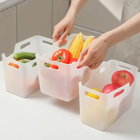 Kitchen Plastic Storage Basket Household Fridge Fruit Vegetable Organizer Bin With Handle Home Kitchen Storage Container