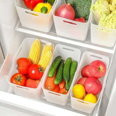 Kitchen Plastic Storage Basket Household Fridge Fruit Vegetable Organizer Bin With Handle Home Kitchen Storage Container