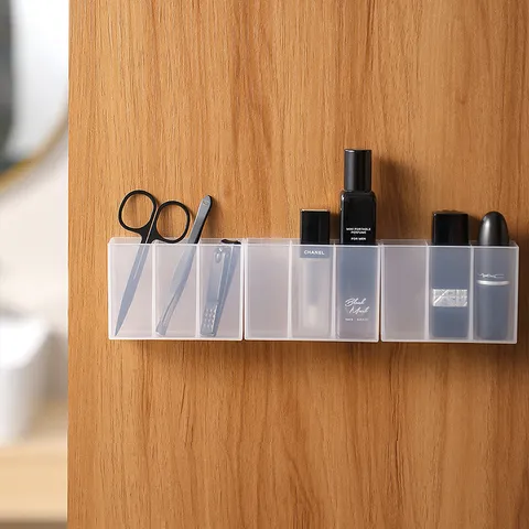 Wandmontage Opbergdoos Van Heldere Kunststof Gedeelde Organizer Ponsvrije Make-up Houder Voor Lippenstift Kleine Items