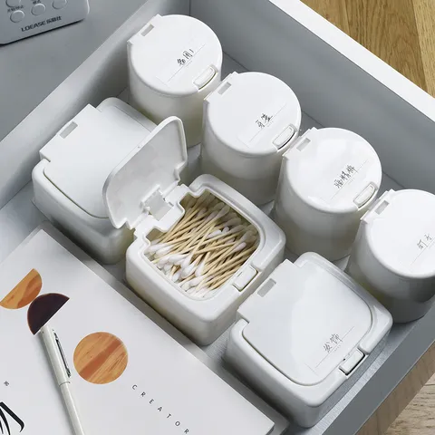 Minimalist Plastic Desktop Storage Box Press Pop-Up Organizer Container For Cotton Swabs Needle And Thread Drawer