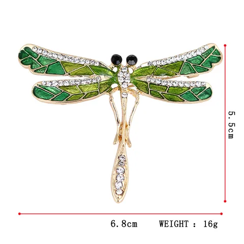 Elegant Alloy Enamel Dragonfly Brooch For Women Vintage Rhinestone Insect Lapel Pin For Coat Sweater Suit Wedding Party Jewelry