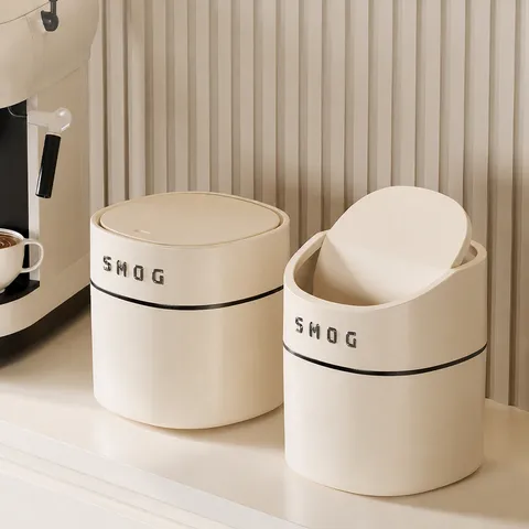 Mini Desktop Trash Can Press Type Pop-Up Lid Garbage Bin Plastic Small Waste Basket For Office Kitchen Home Tabletop Storage