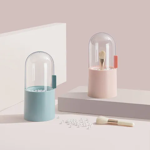 Nordic Creative Makeup Brush Storage Box Transparent Dustproof Cosmetic Organizer With Pearl Makeup Brush Holder Bucket