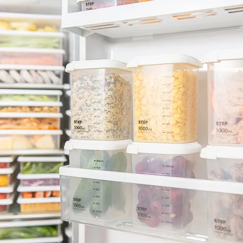 Barattolo di Conservazione per Alimenti in Plastica Trasparente Cucina Contenitore Sigillato Con Scala e Coperchio Scatola Organizer per Cereali
