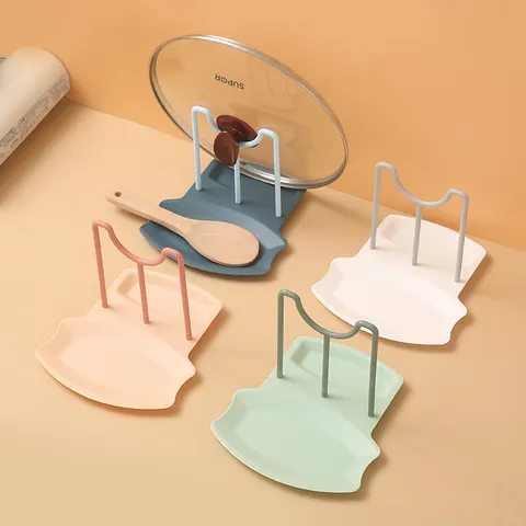Nordic Style Plastic Kitchen Pot Lid Holder Spatula Stand Multi-Functional Desktop Storage Organizer Rack For Cooking Utensils