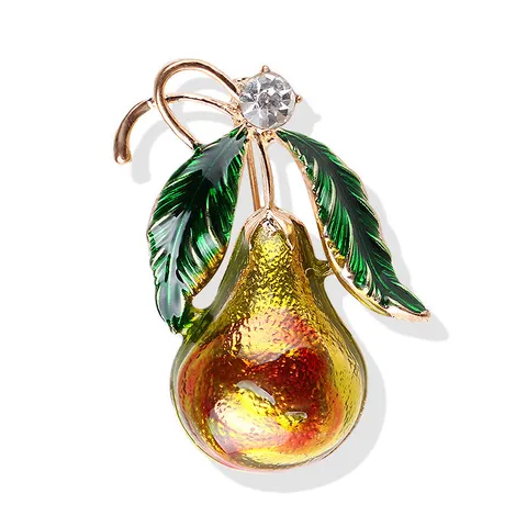 Cute Alloy Enamel Gourd Pear Shaped Brooch For Women Colorful Rhinestone Plant Fruit Pin Fashion Jewelry Gift Accessories