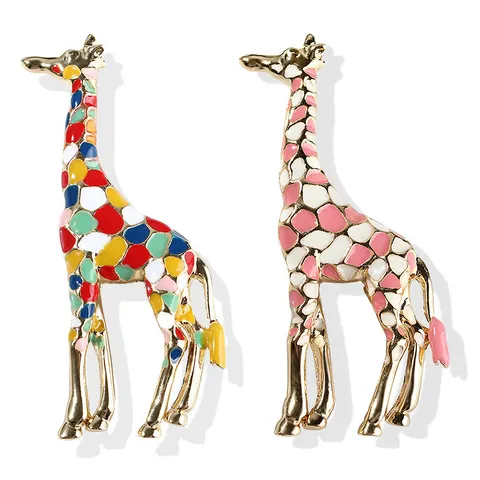 Fashion Alloy Giraffe Brooch Colorful Enamel Animal Shape Pin For Women Men Cardigan Scarf Buckle Jewelry Accessories