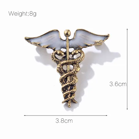 Broche de Aleación Vintage de Serpiente Caduceo y Alas de Ángel Oro Antiguo Esmalte Pin de Solapa para Hombre Mujer Joyería