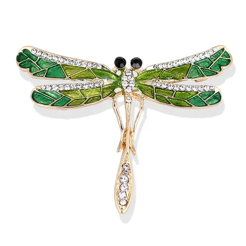 Elegant Alloy Enamel Dragonfly Brooch For Women Vintage Rhinestone Insect Lapel Pin For Coat Sweater Suit Wedding Party Jewelry