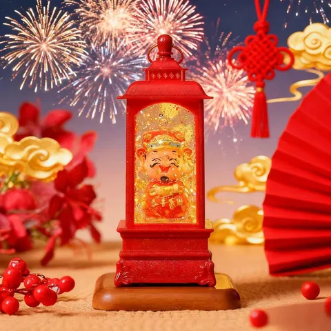 Chinesisches Neujahr Caishen Wasserlampe Musik Nachtlicht Rote Telefonzelle Laterne Festliches Ornament Heimdekoration Geschenk