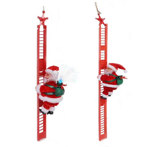 Electric Climbing Santa Claus Musical Motion Figurine Plastic Plush Ornament Hanging Decoration For Christmas Party Home Decor Gift