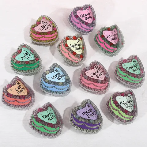 Süß Cartoon Tierkreiszeichen Acetat Haarkralle Kreativ Herz Kuchen Muster Groß Haarspange Trendig Haarschmuck Für Damen Täglich Party