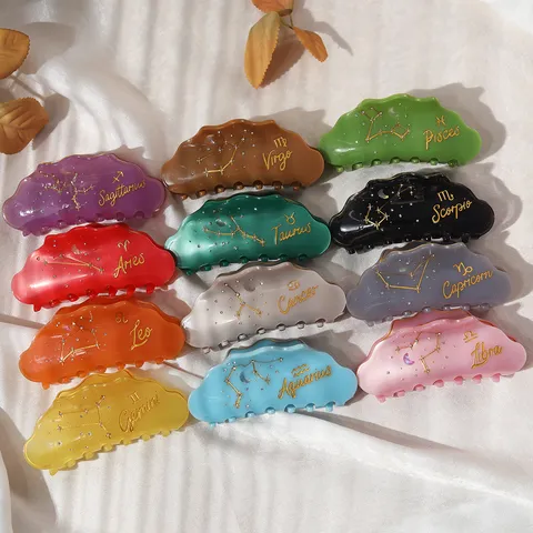 Zwölf Tierkreiszeichen Konstellation Acetat Haarklammer Vintage Große Strass Hai Clips Für Damen Haarschmuck