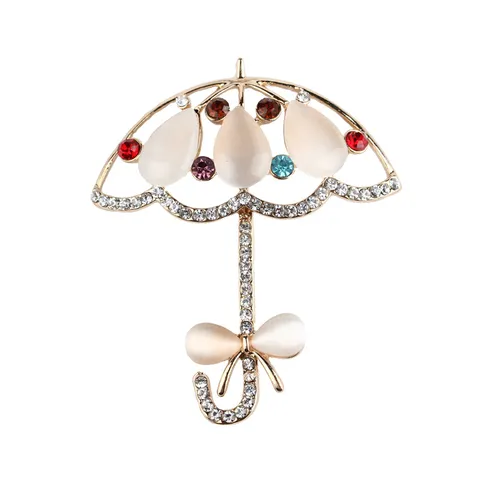 Creative Umbrella Shape Rhinestone Brooch Alloy Inlaid Artificial Gemstone Clothing Accessory DIY Jewelry Pin For Women