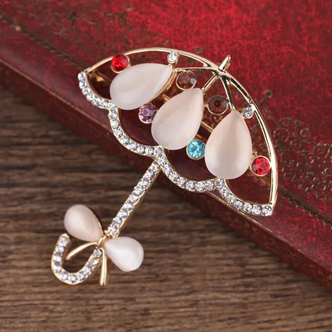 Creative Umbrella Shape Rhinestone Brooch Alloy Inlaid Artificial Gemstone Clothing Accessory DIY Jewelry Pin For Women