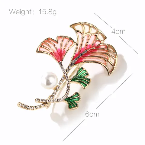 Exquisite Ginkgo Leaf Zirconia Brooch Artificial Pearl Gold Plated Enamel Leaf Pin For Women Elegant Jewelry Gift