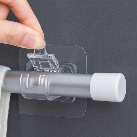 Punch Free Curtain Rod Brackets Adhesive Drapery Pole Holders Adjustable Wall Hooks For Home Bathroom Office