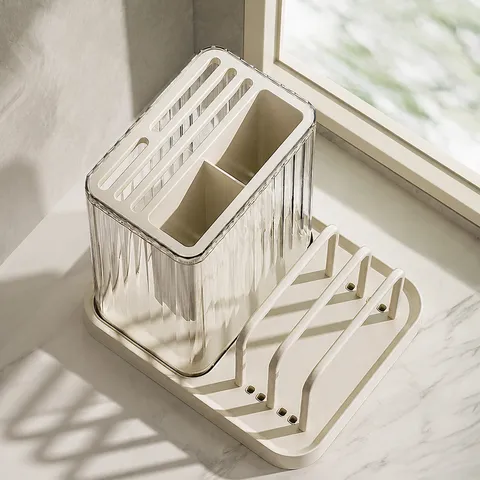 Multi-Functional Kitchen Knife Storage Rack Plastic Cutting Board And Pot Lid Organizer Stand For Home Countertop