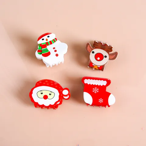 Weihnachten Acetat Haarkralle Clips Süß Festlich Schneemann Weihnachtsmann Rentier Strumpf Pferdeschwanz Haarnadel Kopfschmuck Für Damen Mädchen Party Zubehör