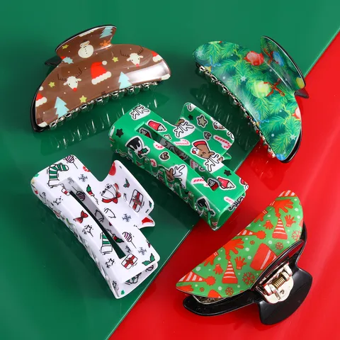 Weihnachten Haarkralle Acetat Haarklammer Für Damen Süßer Elch Weihnachtsmann Rentier Muster Haarschmuck Feiertag Party Haarspange