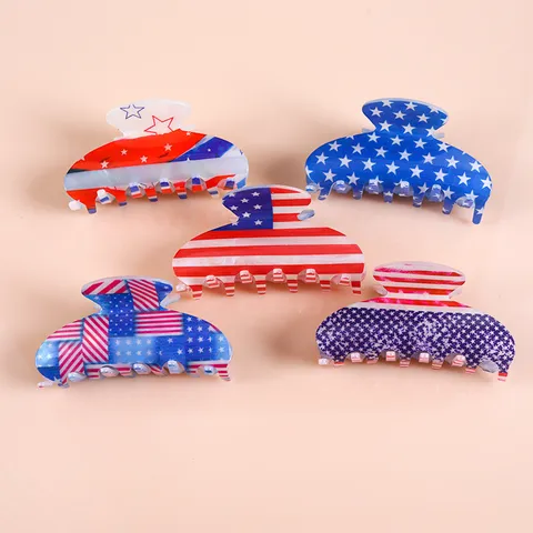 Amerikanische Flagge Acetat Haarkralle Mode Hai Clip Stars And Stripes Patriotischer Haarschmuck Für Damen Party Unabhängigkeitstag Festival Dekoration