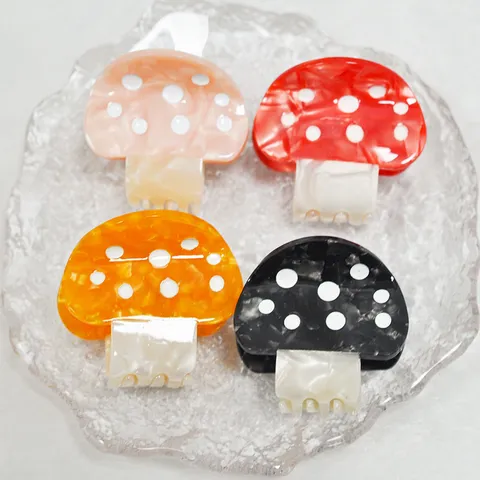 Cute Acetate Mushroom Hair Claw Clips Handmade Polka Dot Hair Clamps Sweet Hairpins For Women Girls Daily Accessories