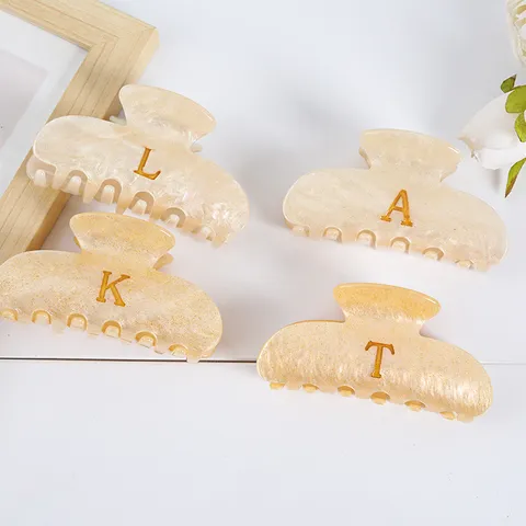 Französischer Stil Celluloseacetat Haarklammer Eleganter Goldener Buchstabe Marmortextur Haarkrebs Für Damen Mode Haarschmuck