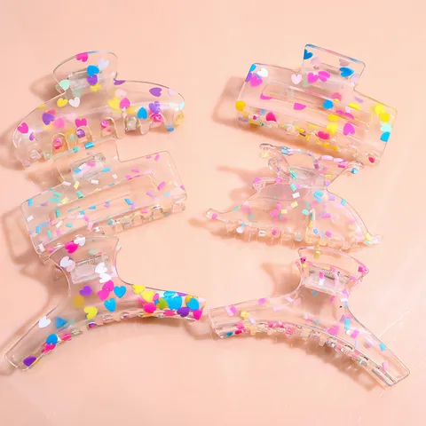 Dopamin Candy Farbe Transparent Haarspangen Damen Mode Acetat Herz Muster Hai Clips Große Haargreifer Barrette Zubehör