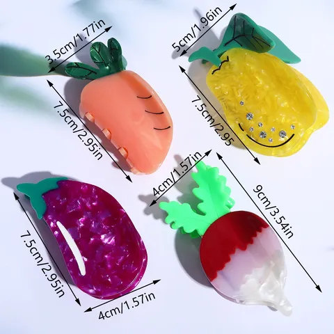 Süße Acetat Gemüse Haarklammern Kreative Aubergine Karotte Birne Geformte Haarspangen Personalisierte Frucht Haarschmuck Für Damen