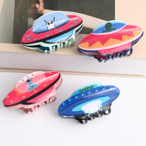 Cartoon Alien UFO Acryl Haarklammer Für Damen Mädchen Lustiges Raumschiff Große Haarklammer Haarschmuck