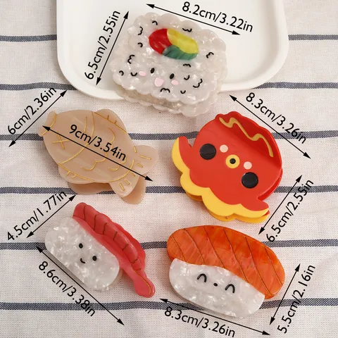Handgefertigte Kreative Sushi-Essen Haarspange Aus Celluloseacetat Für Damen Cartoon Garnele Fisch Haifisch-Clip Süßer Haarschmuck