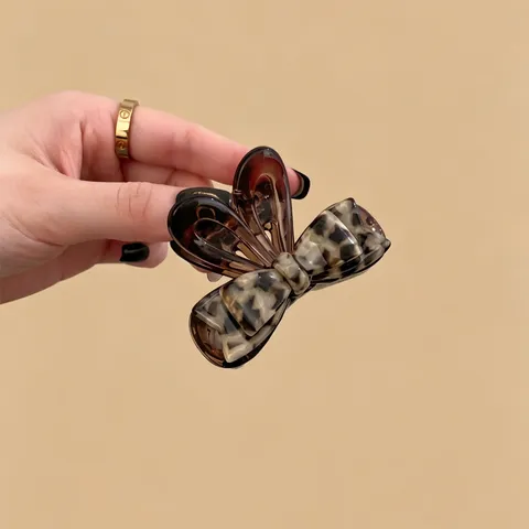 Vintage Luipaardprint Acetaat Haarklauw Unieke Konijnenoren Strik Shark Clip Middelgrote Haarklem Voor Vrouwen Retro Haaraccessoires