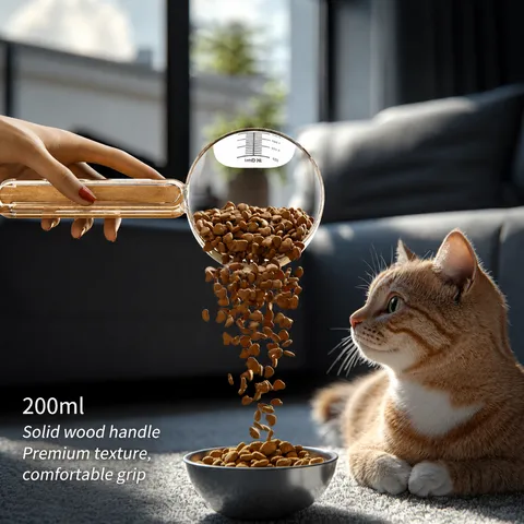 Cuchara Medidora Multifuncional Para Comida De Mascotas Con Clip De Sellado Cuchara De Plástico Transparente Con Mango De Madera Herramienta De Medición De Cocina