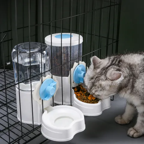 Distributeur d'Eau et N&B Automatique pour Animal Suspendu Cage Bouteille d'Eau Gamelle pour Chats Chiens Accessoires en Plastique
