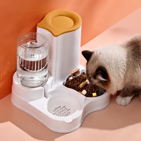 Automatischer Haustier Futterautomat und Wasserspender Kunststoff Futterlagerung und Wasserspender Doppelnapf Set für Hunde und Katzen